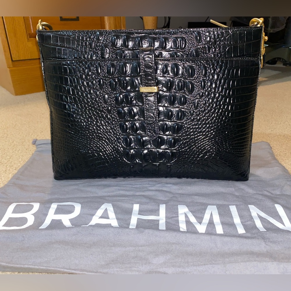 Black leather Brahmin crossbody bag.